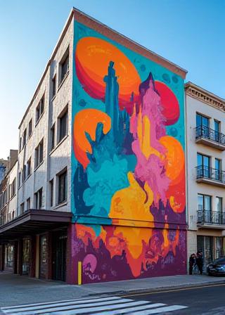 Vibrant urban street art walk