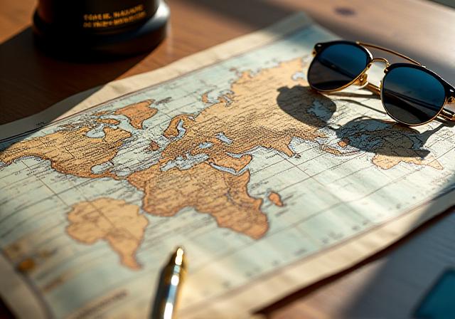 A luxury travel map with vintage aesthetics